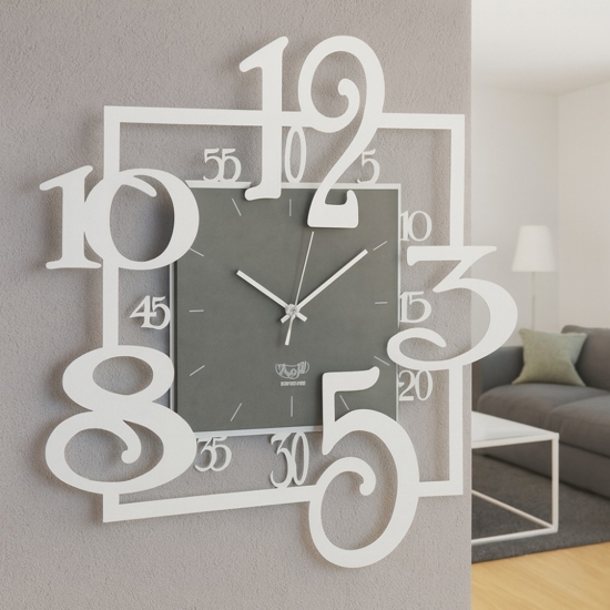 Orologio da parete numeri moderni quadrato bianco Orologio da parete numeri moderni quadrato bianco