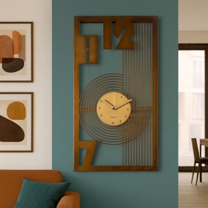Visualizza i dettagli per Orologio da muro moderno rettangolare caramello e oro laccato Orologio da muro moderno rettangolare caramello e oro laccato