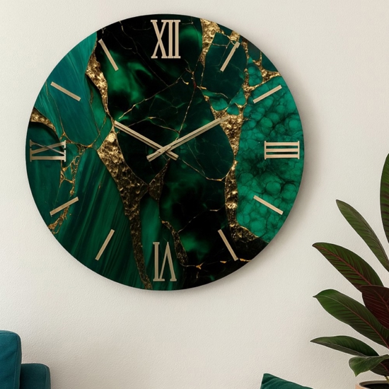 Grande orologio rubino 100cm da parete effetto marmo verde oro Grande orologio rubino 100cm da parete effetto marmo verde oro