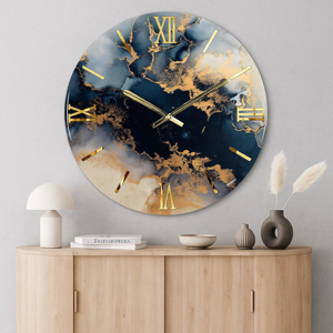 Visualizza i dettagli per Orologio onde 60cm design moderno da parete in resina numeri oro Orologio onde 60cm design moderno da parete in resina numeri oro