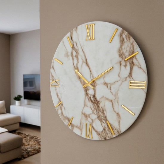 Orologio marmy 100cm da parete moderno tondo dettagli in oro Orologio marmy 100cm da parete moderno tondo dettagli in oro