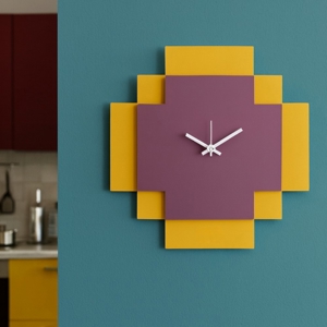Orologio quadrato da parete moderno giallo e viola
