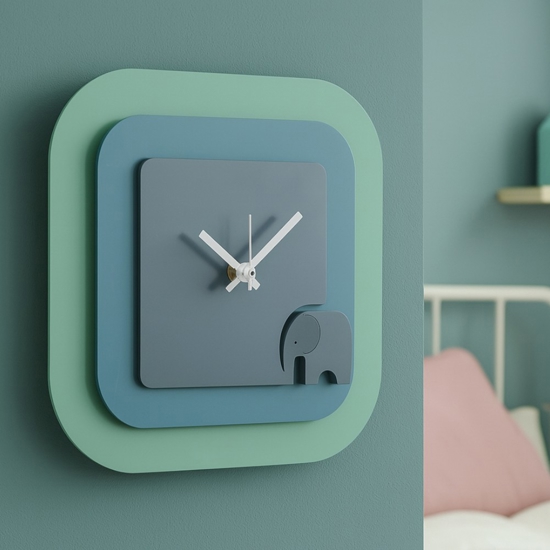 Orologio moderno da parete design elefantino verde e blu