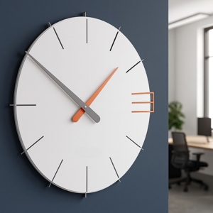 Orologio da parete moderno legno colore bianco arancione
