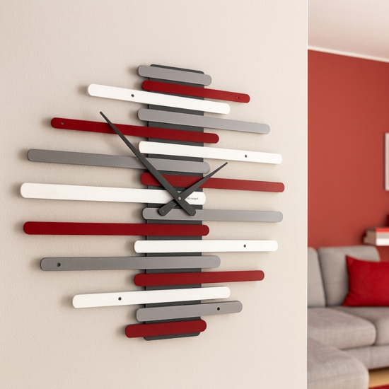 Orologio da parete rosso rubino grigio bianco in legno moderno