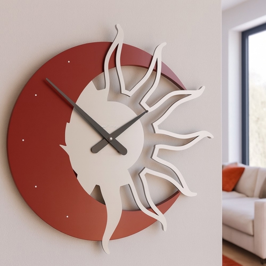 Orologio 60 moderno da parete legno colore rosso rubino grigio