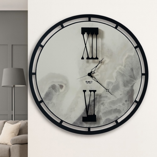 Orologio da parete moderno rotondo nero effetto marmo