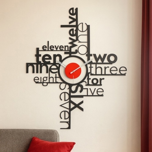 Visualizza i dettagli per Orologio da parete moderno nero e rosso design lettere Orologio da parete moderno nero e rosso design lettere