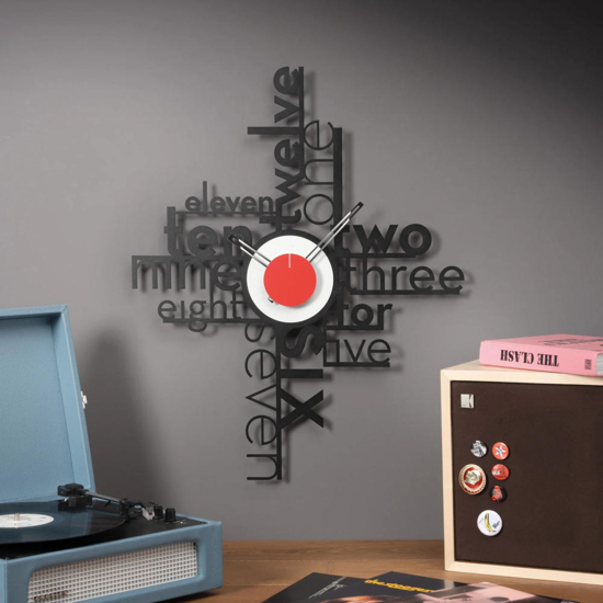 Orologio da parete moderno nero e rosso design lettere Orologio da parete moderno nero e rosso design lettere