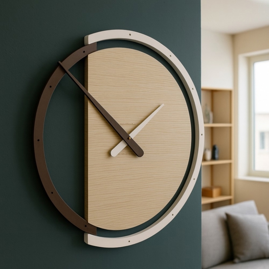 Orologio moderno da parete legno rotondo bianco e cioccolato Orologio moderno da parete legno rotondo bianco e cioccolato