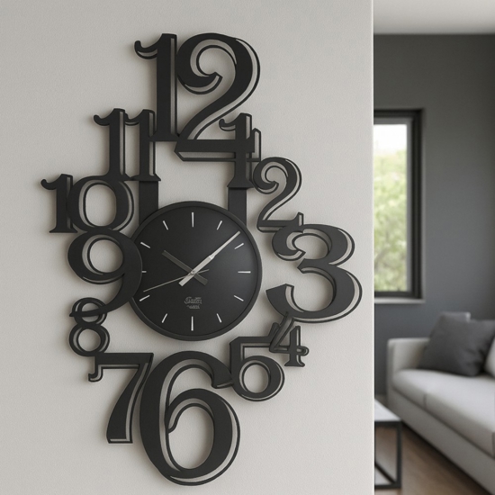 Orologio da parete nero moderno design numeri Orologio da parete nero moderno design numeri