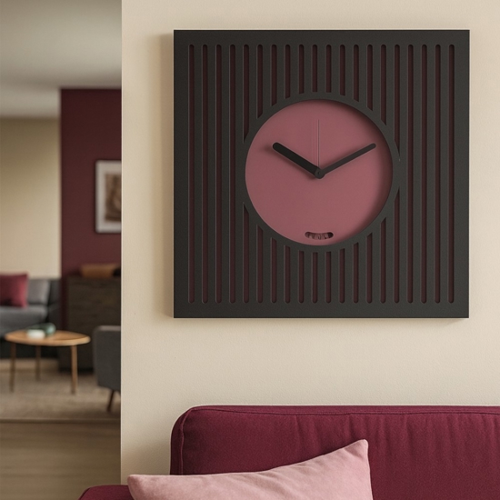 Grande orologio da parete nero e viola quadrato design moderno