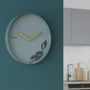 Orologio rotondo da muro verde moderno con foglie