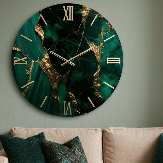 Orologio rubino 60cm effetto marmo verde oro da parete rotondo Orologio rubino 60cm effetto marmo verde oro da parete rotondo