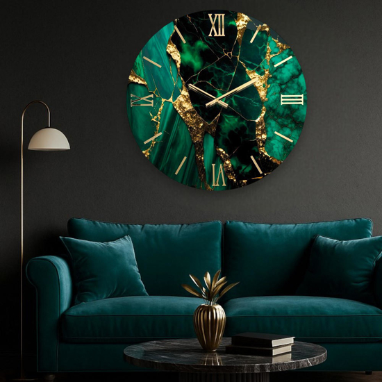 Orologio rubino 60cm effetto marmo verde oro da parete rotondo Orologio rubino 60cm effetto marmo verde oro da parete rotondo