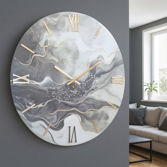 Orologio da parete 80cm in resina nero chiaro con cristalli moderno