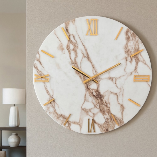 Grande orologio 80cm marmy per parete tondo moderno dettagli in oro Grande orologio 80cm marmy per parete tondo moderno dettagli in oro
