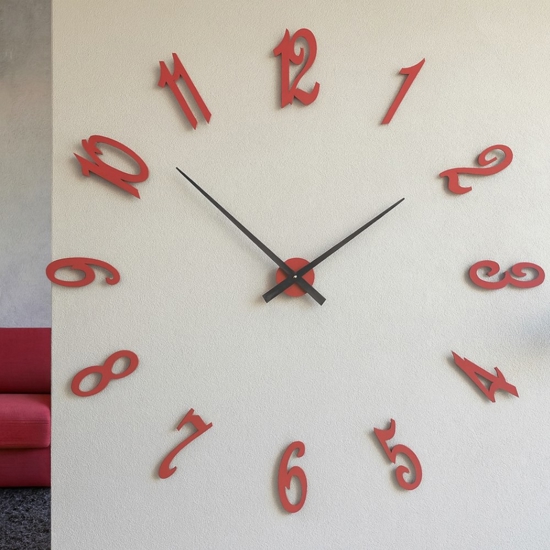 Grande orologio da parete componibile 130cm legno rubino numeri adesivi