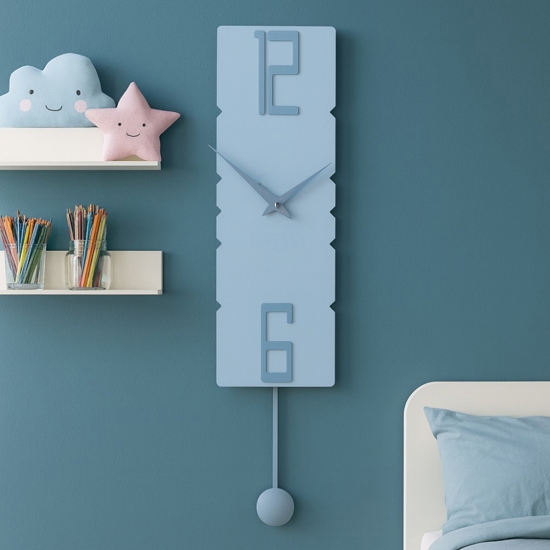 Orologio a pendolo parete moderno rock legno colore azzurro polvere 