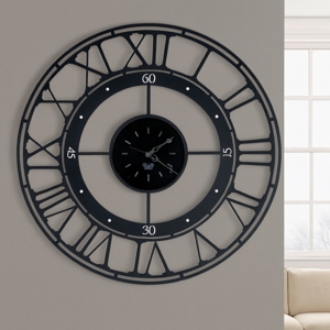 Grande orologio da parete nero numeri romani rotondo