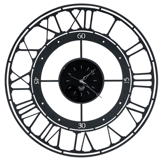 Grande orologio da parete nero numeri romani rotondo