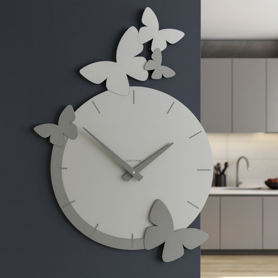 Orologio moderno da parete farfalle legno bianco grigio