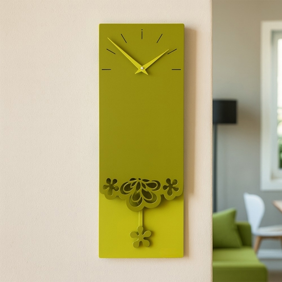 Merletto orologio da parete a pendolo moderno legno verde oliva