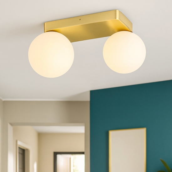 Penta pl2 ideal lux plafoniera moderna oro spazolato sfere vetro bianco