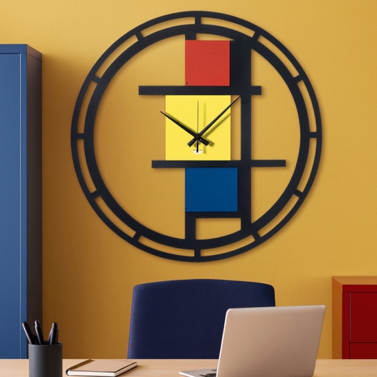 Grande orologio rotondo da parete nero multicolor 70cm