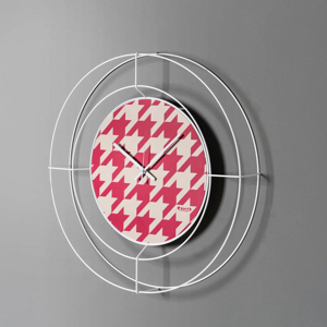 Visualizza i dettagli per Orologio rotondo da parete bianco e magenta design geometrico Orologio rotondo da parete bianco e magenta design geometrico