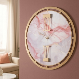Visualizza i dettagli per Orologio moderno da parete rotondo oro effetto marmo rosa Orologio moderno da parete rotondo oro effetto marmo rosa
