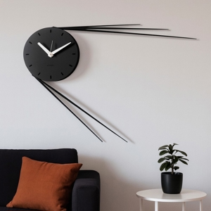 Visualizza i dettagli per Orologio nero da muro moderno rotondo design linee Orologio nero da muro moderno rotondo design linee