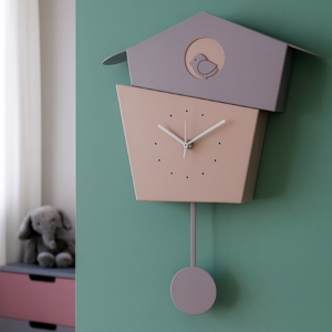 Visualizza i dettagli per Orologio a pendolo da parete gelso e glicine con uccellino Orologio a pendolo da parete gelso e glicine con uccellino