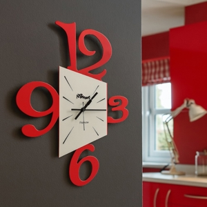 Visualizza i dettagli per Orologio da parete moderno quadrato rosso e bianco h50 Orologio da parete moderno quadrato rosso e bianco h50