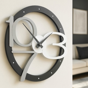 Visualizza i dettagli per Orologio da parete moderno rotondo nero grigio design originale Orologio da parete moderno rotondo nero grigio design originale