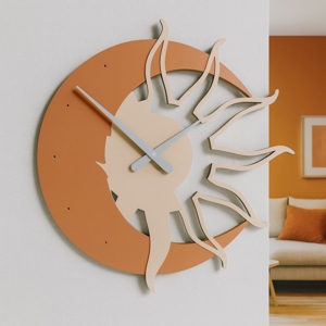 Visualizza i dettagli per Sole luna orologio 60 da parete moderno legno colore terracotta Sole luna orologio 60 da parete moderno legno colore terracotta