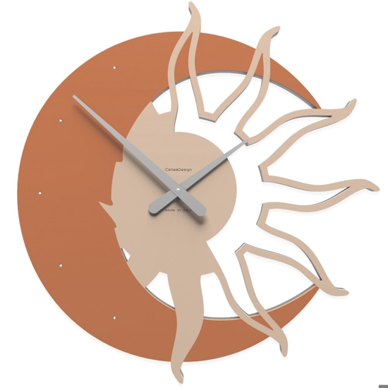 Sole luna orologio 60 da parete moderno legno colore terracotta