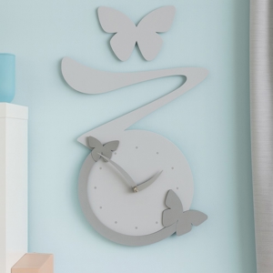 Orologio da parete moderno legno bianco grigio farfalle