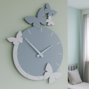 Visualizza i dettagli per Orologio da parete farfalle legno colore carta zucchero Orologio da parete farfalle legno colore carta zucchero
