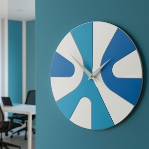 Orologio da parete azzurro in legno rotondo moderno