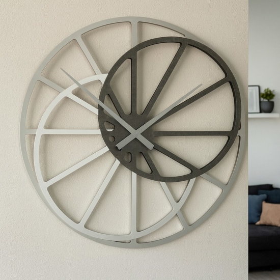 Grande orologio moderno da parete radica grigia