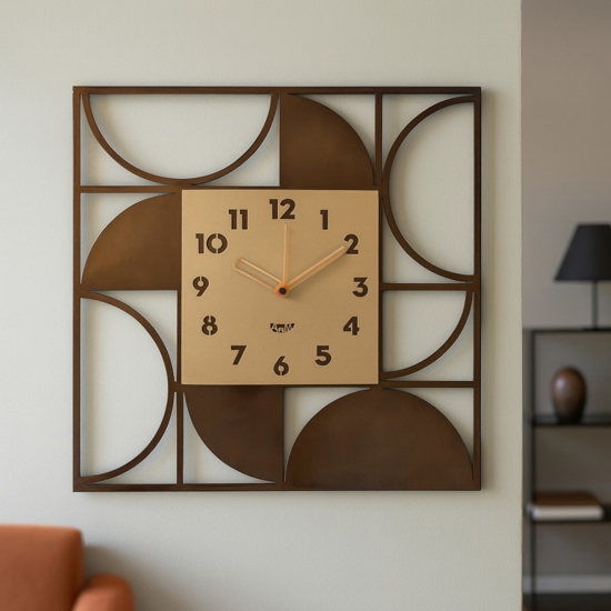 Orologio da parete moderno design quadrato caramello e oro Orologio da parete moderno design quadrato caramello e oro