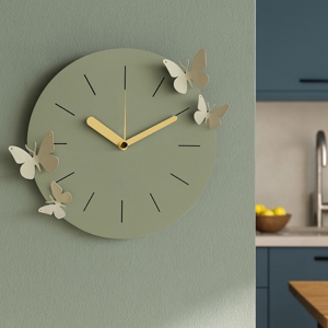 Orologio da parete moderno farfalle rotondo verde e avorio