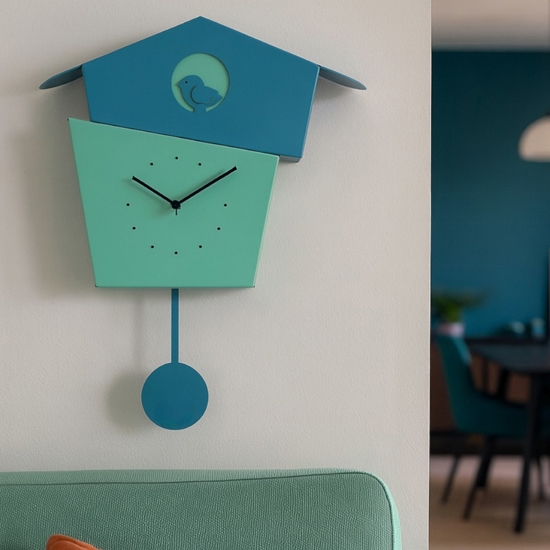 Orologio da parete con pendolo moderno uccellino verde e blu