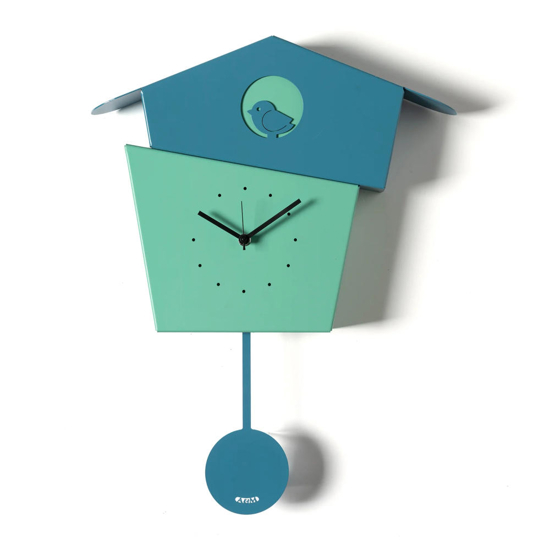Orologio da parete con pendolo moderno uccellino verde e blu