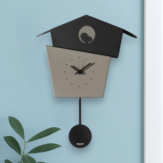 Orologio a pendolo da parete design uccellino nero e fango
