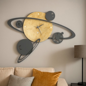 Visualizza i dettagli per Orologio da parete sistema solare design moderno metallo foglia oro Orologio da parete sistema solare design moderno metallo foglia oro