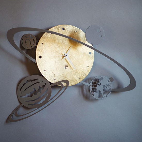 Orologio da parete sistema solare design moderno metallo foglia oro