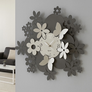 Visualizza i dettagli per Orologio da parete colore fango avorio avorio fiori farfalle Orologio da parete colore fango avorio avorio fiori farfalle