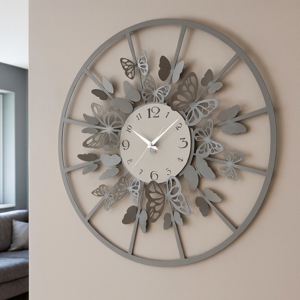 Visualizza i dettagli per Orologio da parete rotondo farfalle colore fango avorio Orologio da parete rotondo farfalle colore fango avorio